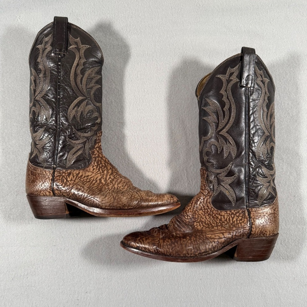 Dan Post Vintage Bullhide Leather Western Cowboy Boots Brown Black Mens 7.5D